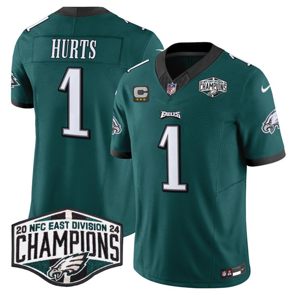 Philadelphia Eagles #1 Jalen Hurts Green 2024 NFC East Champions With 3-Star C Patch F.U.S.E. Vapor Untouchable Limited Stitched Jersey - Zenithce