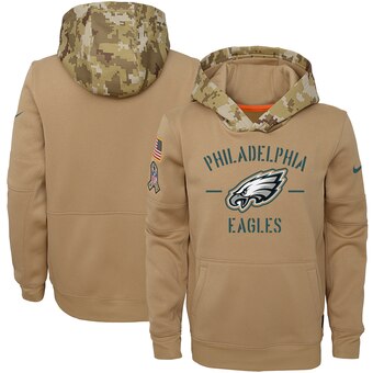 Youth Philadelphia Eagles Khaki 2019 Salute To Service Therma Pullover Hoodie - Zenithce