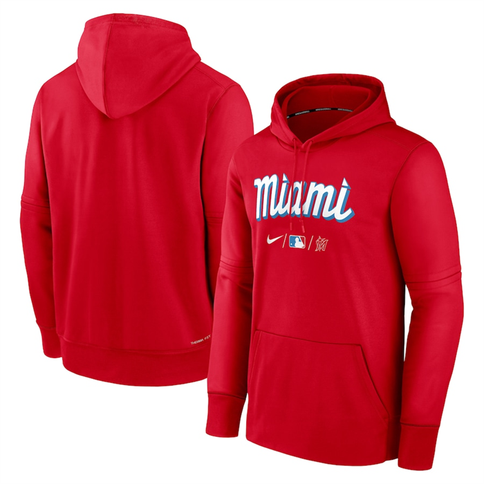 Miami Marlins Red 2022 City Connect Therma Performance Pullover Hoodie - Zenithce