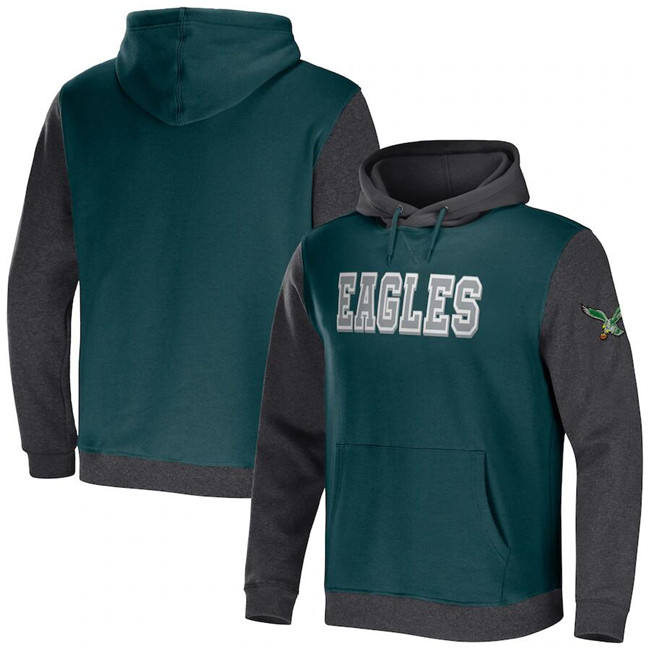 Philadelphia Eagles X Darius Rucker Collection Midnight Green Charcoal Colorblock Pullover Hoodie - Zenithce