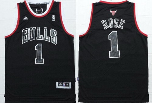 Chicago Bulls #1 Derrick Rose All Black With White Outline Fashion Jersey - Zenithce