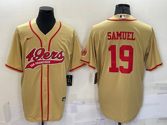 San Francisco 49ers #19 Deebo Samuel Gold With Patch Cool Base Stitched Baseball Jersey - Zenithce