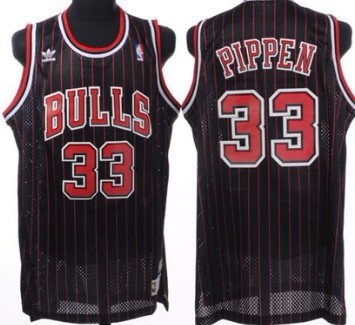 Chicago Bulls #33 Scottie Pippen Black Pinstripe Swingman Throwback Jersey - Zenithce
