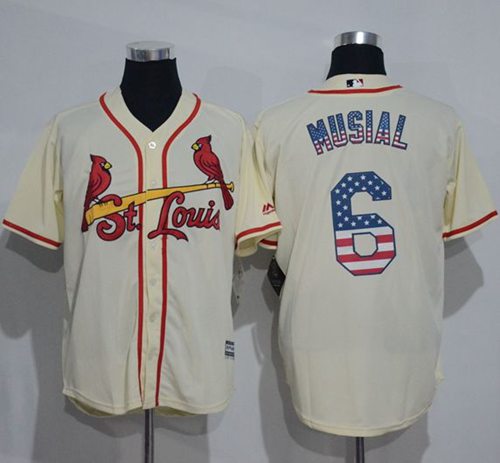 Cardinals #6 Stan Musial Cream USA Flag Fashion Stitched Jersey - Zenithce
