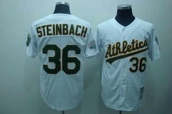 Mitchell And Ness Athletics #36 Terry Steinbach Stitched White Throwback Jersey - Zenithce