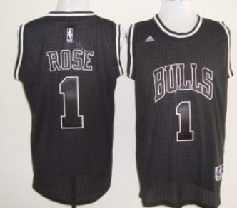 Chicago Bulls #1 Derrick Rose All Black With White Swingman Jersey - Zenithce