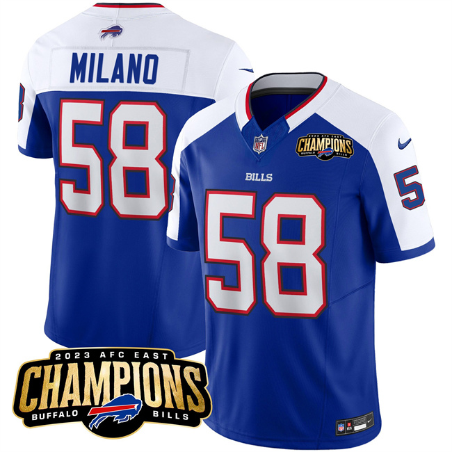 Buffalo Bills #58 Matt Milano Blue White 2023 F.U.S.E. AFC East Champions With 4-Star C Ptach Stitched Jersey - Zenithce