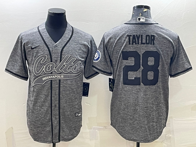 Indianapolis Colts #28 Jonathan Taylor Grey With Patch Cool Base Stitched Baseball Jersey - Zenithce