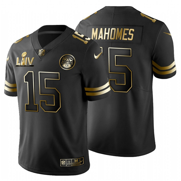 Kansas City Chiefs #15 Patrick Mahomes Black Super Bowl LIV Golden Edition Limited Stitched Jersey - Zenithce