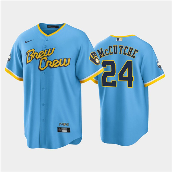 Milwaukee Brewers #24 Andrew McCutchen Powder Blue 2022 City Connect Cool Base Stitched Jersey - Zenithce