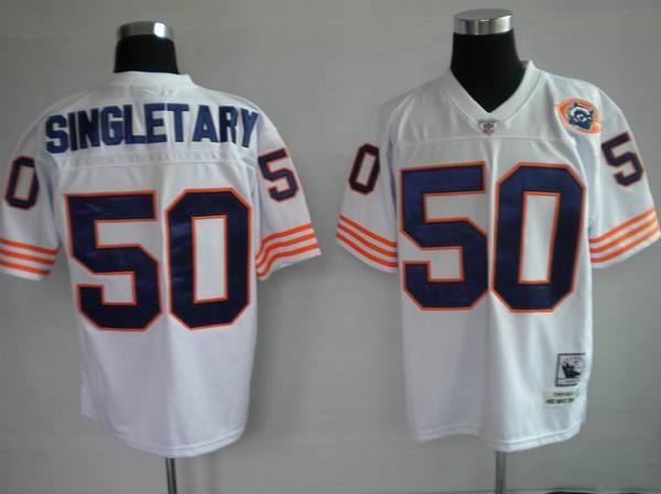 Mitchell Ness Bears #50 Mike Singletary White With Big Number Bear Patch Stitched Throwback Jersey - Zenithce