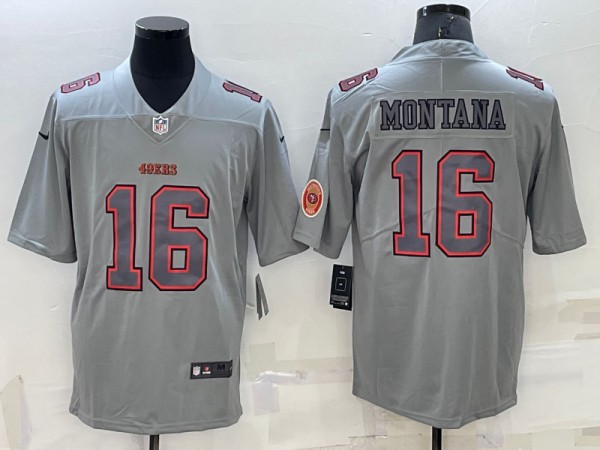 San Francisco 49ers #16 Joe Montana Gray With Patch Atmosphere Fashion Stitched Jersey - Zenithce