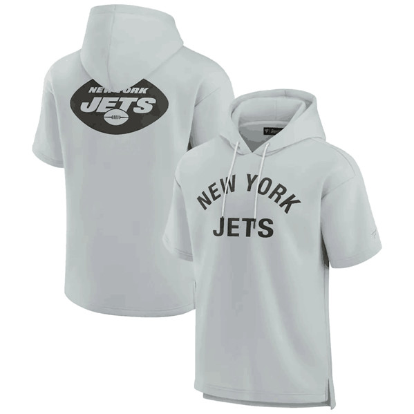 New York Jets Gray Super Soft Fleece Short Sleeve Hoodie - Zenithce