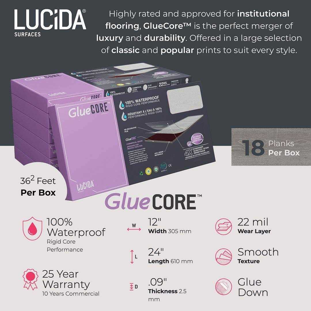 Lucida USA Gluecore 22-MIL x 12-in W x 24-in L Glue Down Luxury Vinyl Plank Flooring - Zenithce