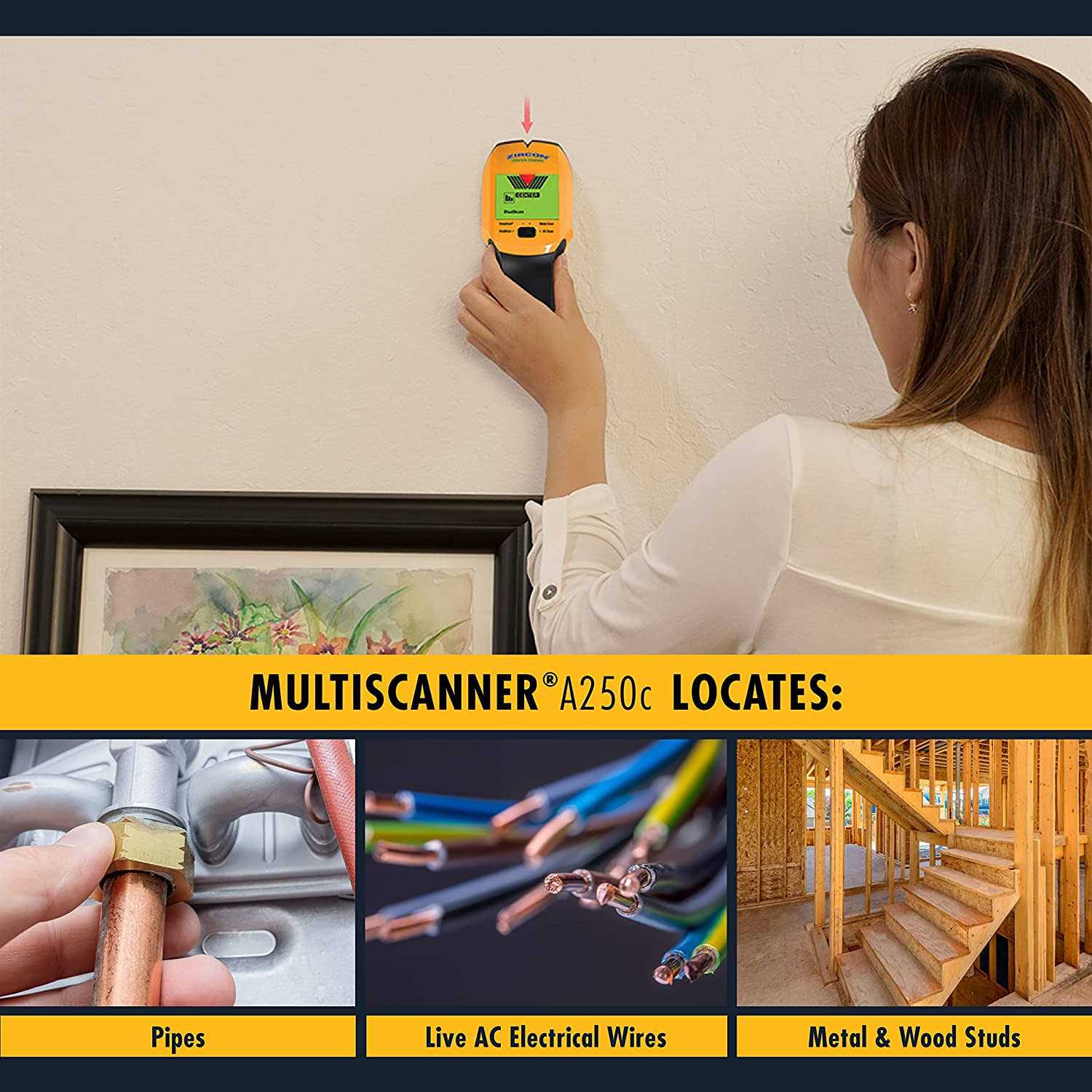 Zircon MultiScanner All-In-One Stud Finder/Metal Detector/Live AC Wire Detection and Scanner - Zenithce