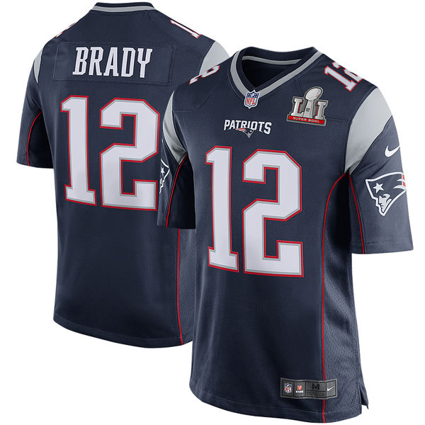 New England Patriots #12 Tom Brady Nike Navy Stitched Super Bowl LI Bound Game Jersey - Zenithce
