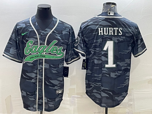 Philadelphia Eagles #1 Jalen Hurts Gray Camo With Patch Cool Base Stitched Jersey - Zenithce