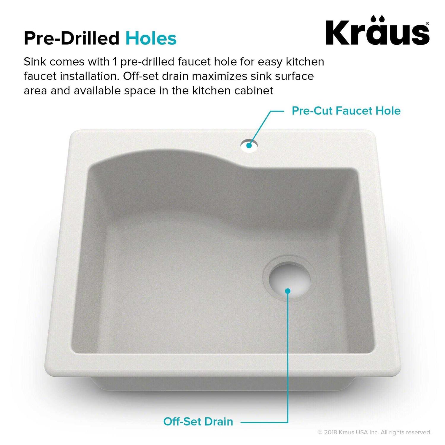 Kraus Quarza 25 Dual Mount Single Bowl Granite Kitchen Sink KGD-441 - Zenithce