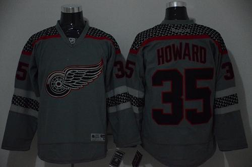 Red Wings #35 Jimmy Howard Charcoal Cross Check Fashion Stitched Jersey - Zenithce