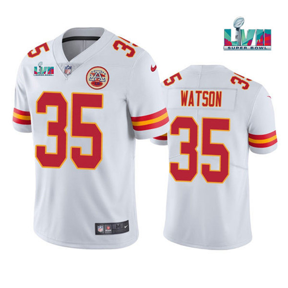Kansas City Chiefs #35 Jaylen Watson White Super Bowl LVII Patch Vapor Untouchable Limited Stitched Jersey - Zenithce