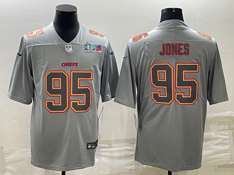 Kansas City Chiefs #95 Chris Jones Gray Super Bowl LVII Patch Atmosphere Fashion Stitched Jersey - Zenithce