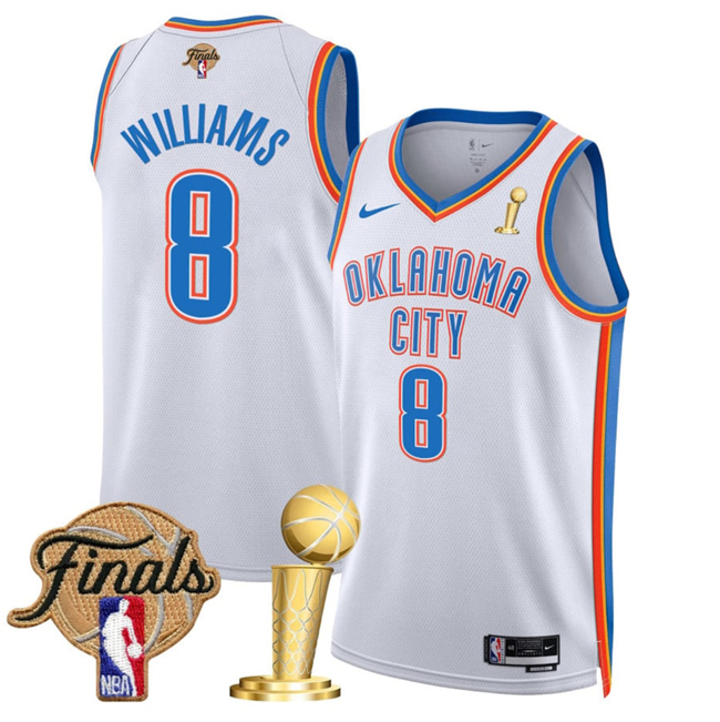 Oklahoma City Thunder #8 Jalen Williams White 2025 Finals Patch And Finals Champions Patch Association Edition Stitched Jersey - Zenithce