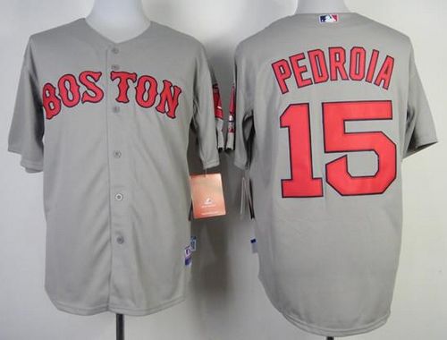 Red Sox #15 Dustin Pedroia Stitched Grey Jersey - Zenithce