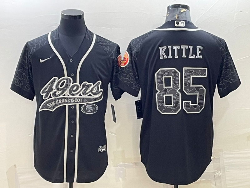 San Francisco 49ers #85 George Kittle Black Reflective With Patch Cool Base Stitched Baseball Jersey - Zenithce