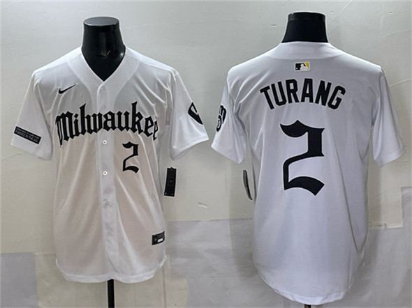 Milwaukee Brewers #2 Brice Turang White 'Gothic 414 Shadows Edition' Vapor Premier Limited Stitched Jersey - Zenithce