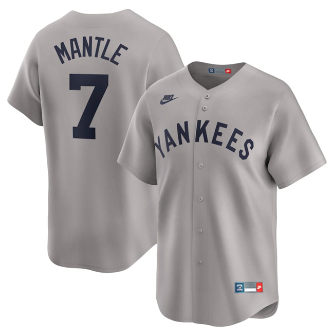 New York Yankees #7 Mickey Mantle Gray Cooperstown Collection Limited Stitched Jersey - Zenithce