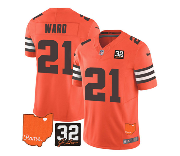 Cleveland Browns #21 Denzel Ward Orange 2023 F.U.S.E. With Jim Brown Memorial Patch Vapor Untouchable Limited Stitched Jersey - Zenithce