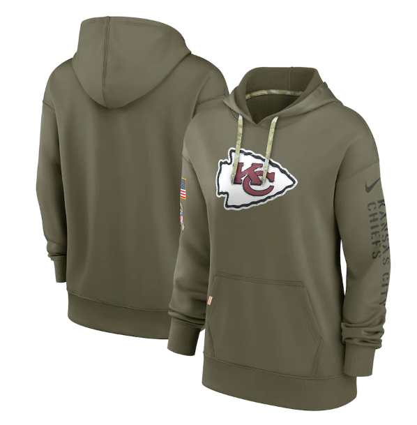 Women's Kansas City Chiefs 2022 Olive Salute To Service Therma Performance Pullover Hoodie(Run Small) - Zenithce