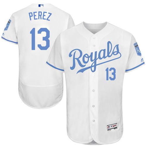 Royals #13 Salvador Perez White Flexbase Authentic Collection 2016 Father's Day Stitched Jersey - Zenithce