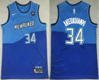 Milwaukee Bucks #34 Giannis AntetokounmpoBlue 2021 City Edition Swingman Jersey With NEW Sponsor Logo - Zenithce