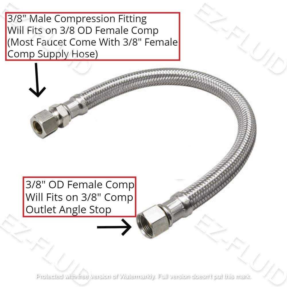 EZ-Fluid Plumbing 3/8 Male Compression To 3/8-Inch Female Comp. Stainless Steel Braided Faucet Connector Line Extension - Zenithce