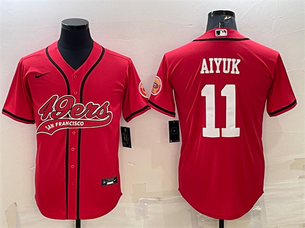 San Francisco 49ers #11 Brandon Aiyuk Red With Patch Cool Base Stitched Baseball Jersey - Zenithce