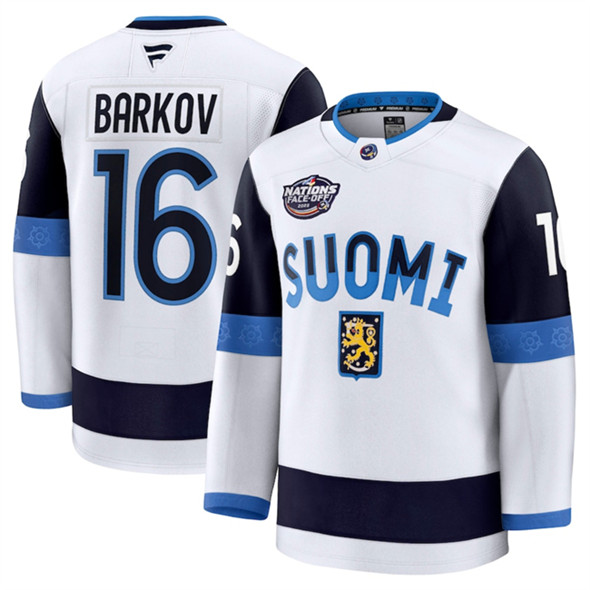 Finland #16 Aleksander Barkov White 2025 4 Nations Face-Off Premium Stitched Jersey - Zenithce
