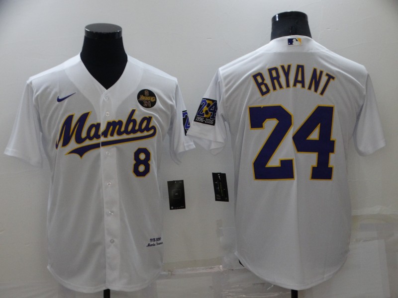 Los Angeles Lakers #8 #24 Kobe Bryant Mamba White Stitched Cool Base Baseball Jersey - Zenithce
