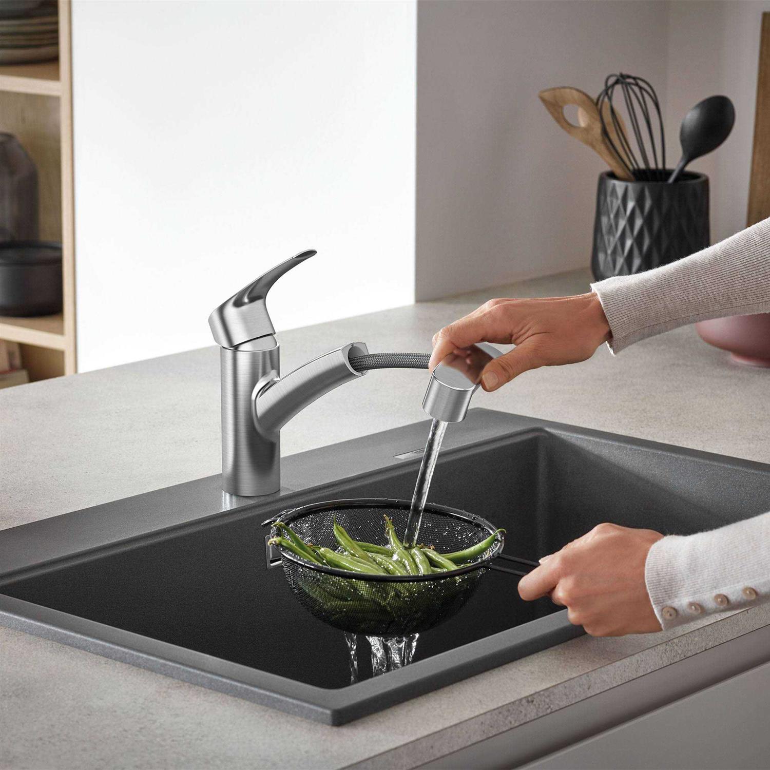 Grohe 30 211 1 Elberon Single Handle Single Hole Pull-Down Kitchen Faucet - Zenithce