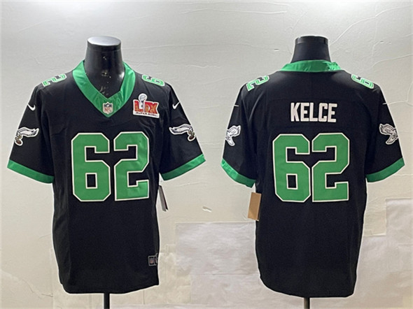 Philadelphia Eagles #62 Jason Kelce Black 2025 Super Bowl LIX Patch F.U.S.E. Vapor Untouchable Limited Stitched Jersey - Zenithce