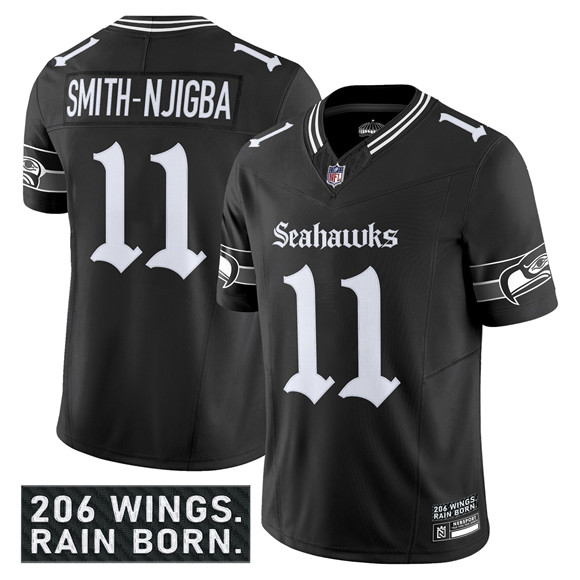 Seattle Seahawks #11 Jaxon Smith-Njigba Black 2025 F.U.S.E. 'Gothic Rain City Shadows Edition' Vapor Limited Football Stitched Jersey - Zenithce