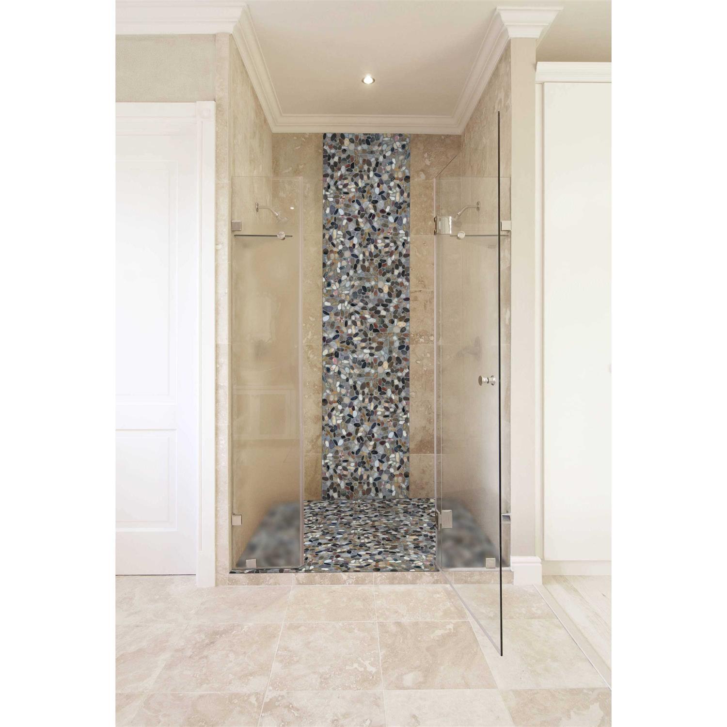 Satori River Rock Black 12-in x 12-in Natural Stone Marble Pebble Floor and Wall Tile 20-738 - Zenithce