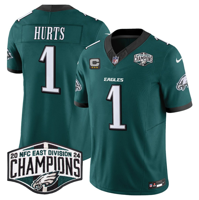 Philadelphia Eagles #1 Jalen Hurts Green 2024 New NFC East Champions With 3-Star C Patch F.U.S.E. Vapor Untouchable Limited Stitched Jersey - Zenithce