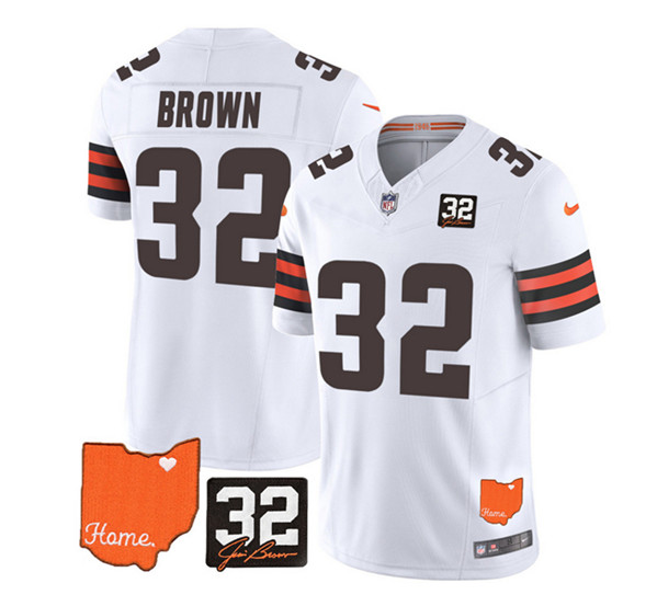 Cleveland Browns #32 Jim Brown White 2023 F.U.S.E. With Jim Brown Memorial Patch Vapor Untouchable Limited Stitched Jersey - Zenithce
