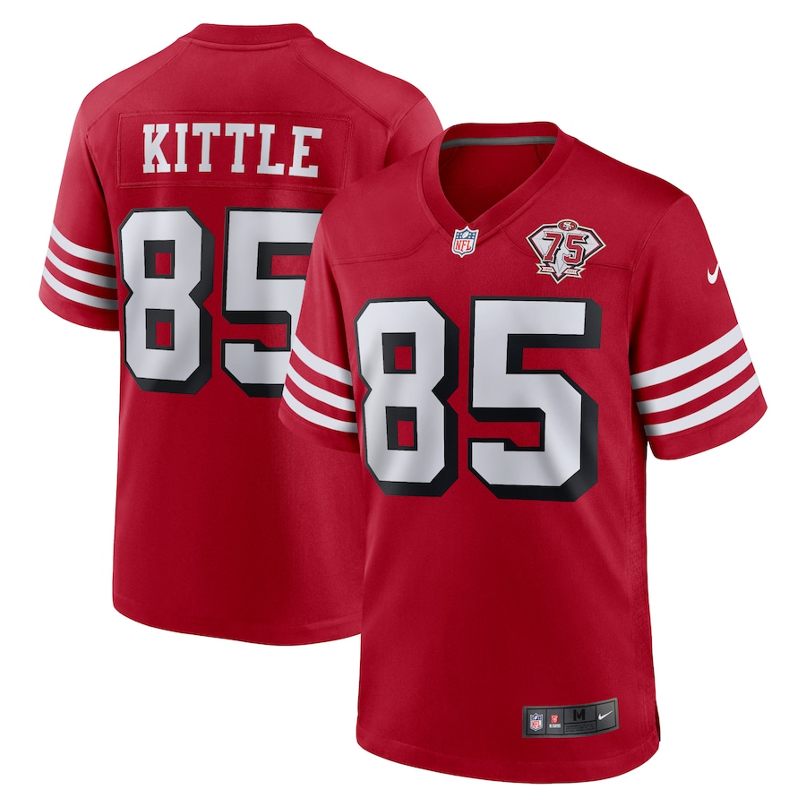 San Francisco 49ers #85 George Kittle Scarlet 2021 75th Anniversary Stitched Game Jersey - Zenithce