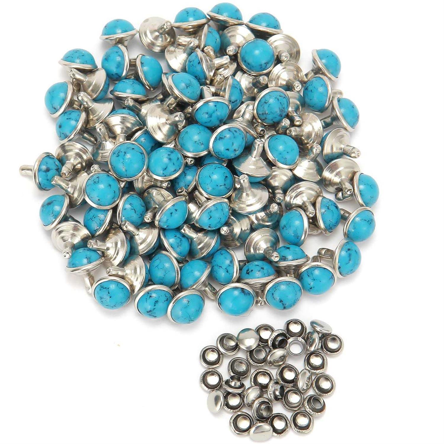 Weebee 100 Sets Blue Turquoise Rapid Rivets Studs Tandy Diy Leather Rivets Craft For Belt Boots Jacket Garment Accessories - Zenithce