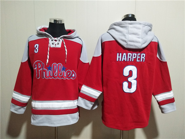 Philadelphia Phillies #3 Bryce Harper Red Ageless Must-Have Lace-Up Pullover Hoodie - Zenithce
