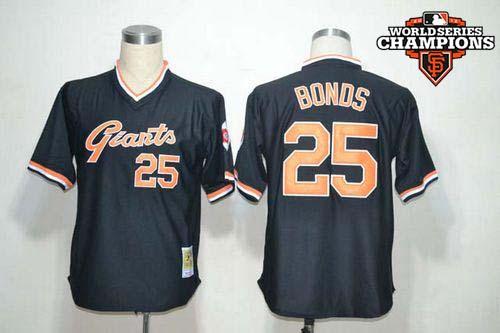Mitchell And Ness Giants #25 Barry Bonds Black Throwback W 2012 World Series Champion Patch Stitched Jersey - Zenithce