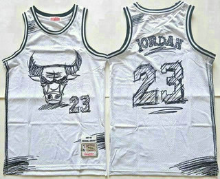 Chicago Bulls #23 Michael Jordan White Sketch Swingman Jersey - Zenithce