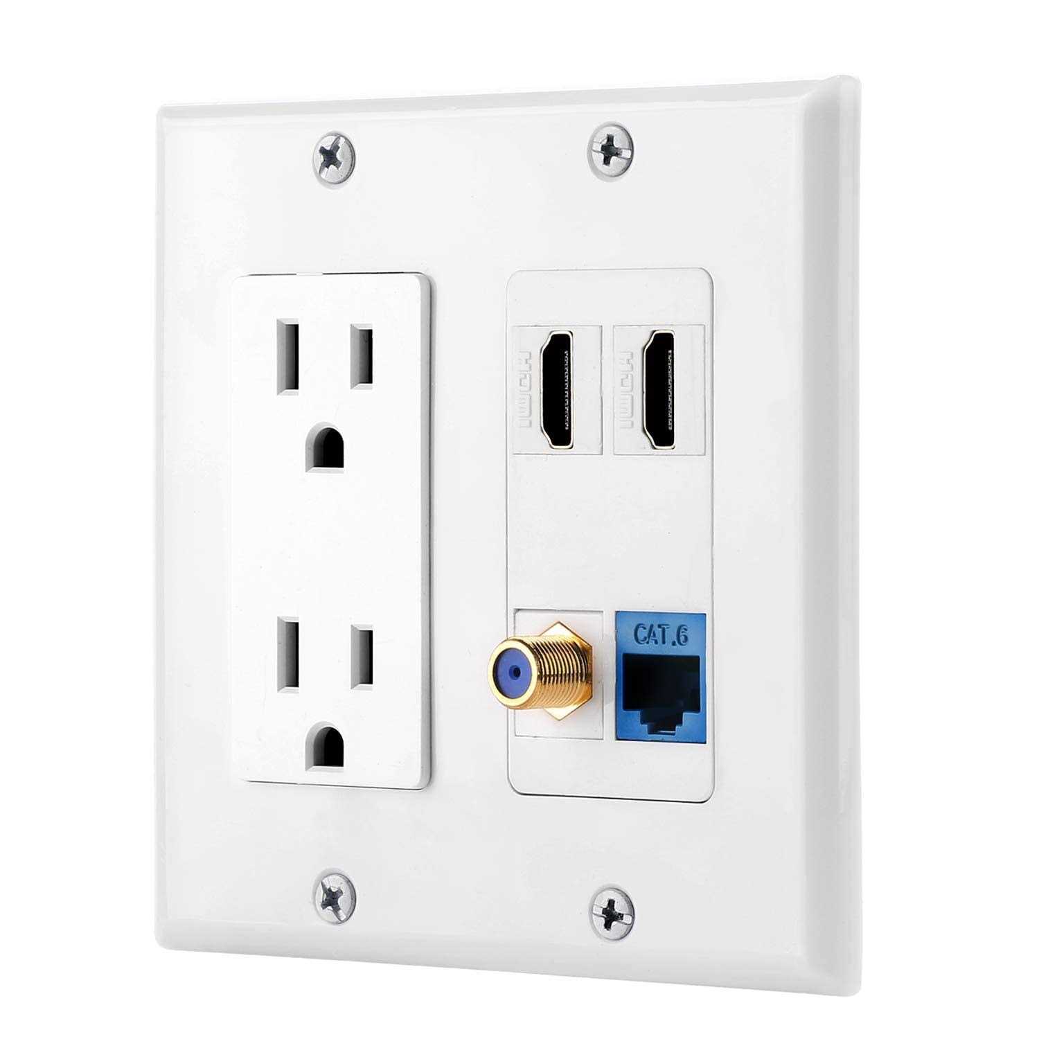 Ibl-1 Cat6 Ethernet Port and 1 Gold-plated Cable Tv Coax F Type Port Wall Plate - Zenithce